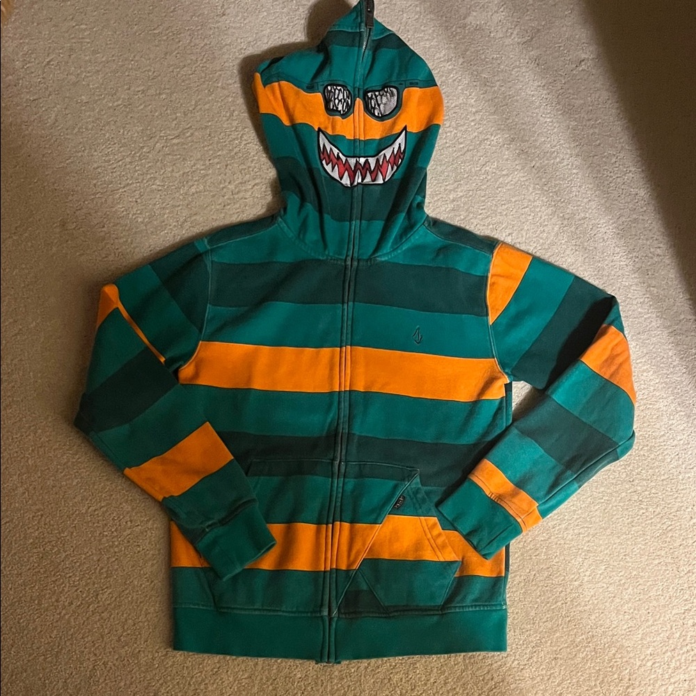 Volcom Kids Green and Orange Striped Hoodie